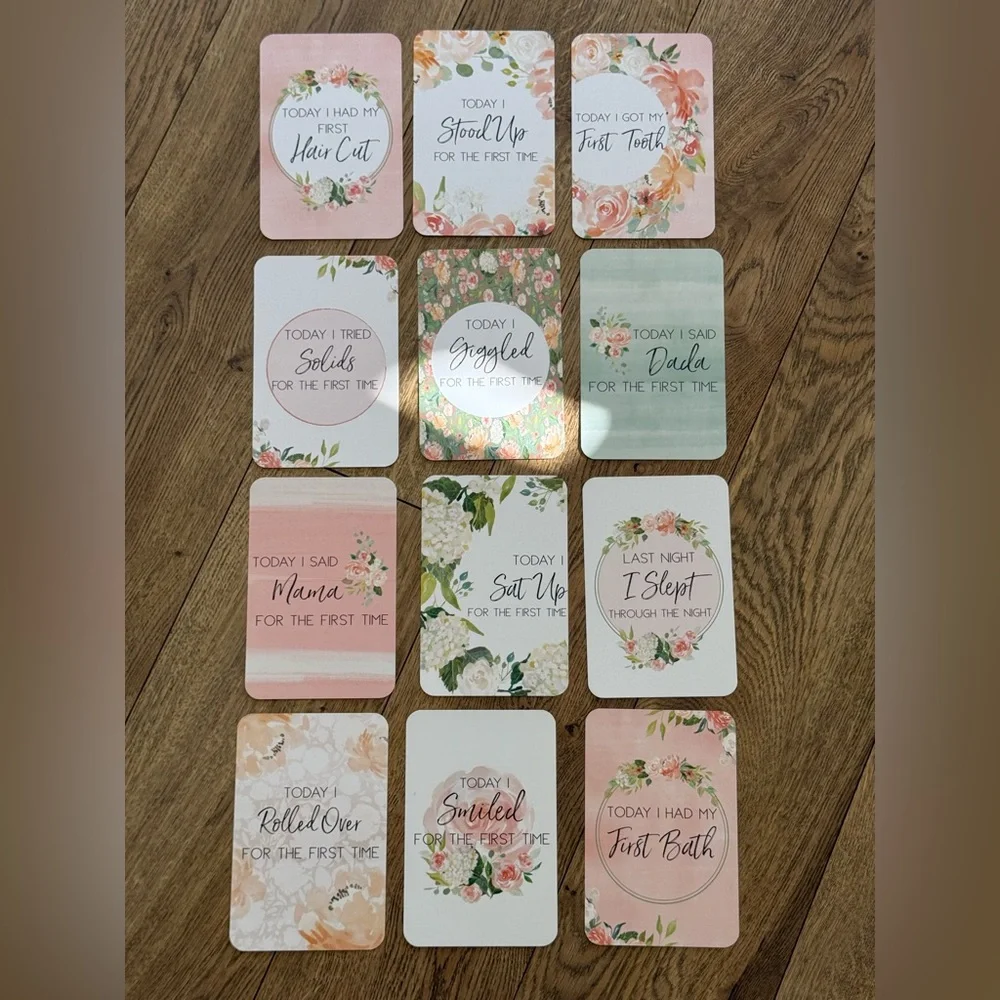 Baby Girl Milestone Cards with Cute Pink Ruffled Baby Bloomers